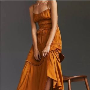 Anthropologie Ruched Slip Dress in Bronze